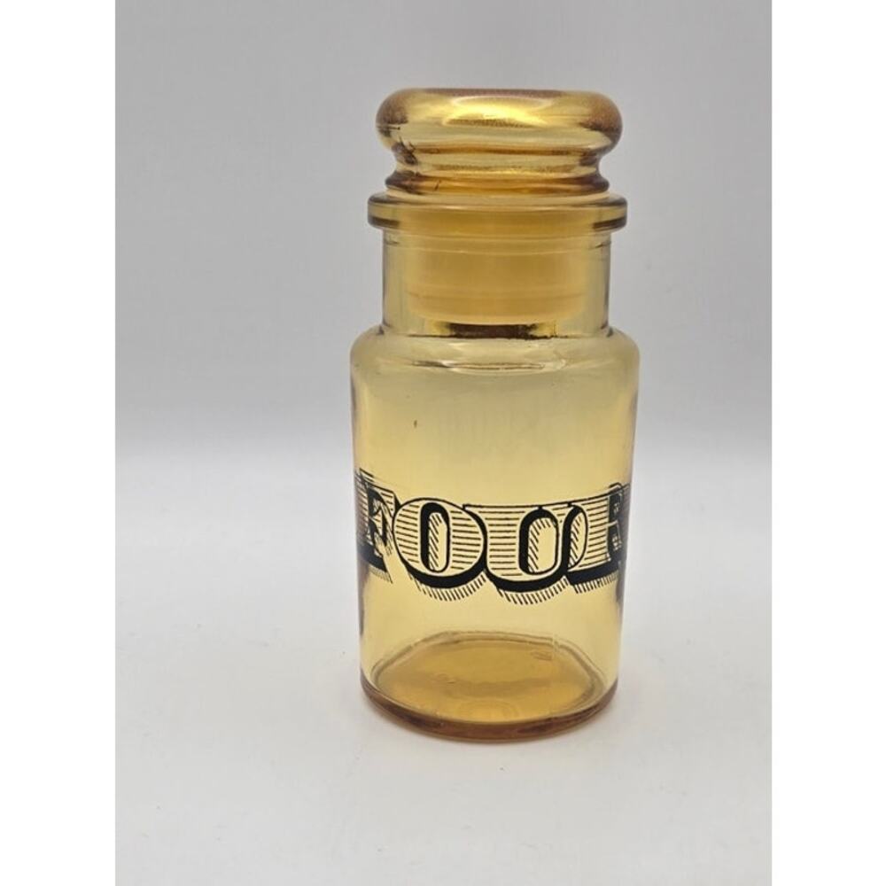 VTG Amber Glass Apothecary Jar Stopper Lid with Four Written